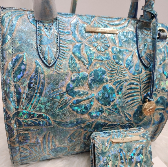 💙🔹️Brahmin🔹️ Small Caroline Serenity Sonic Genuine Leather Bag + Jane Wallet - Picture 12 of 15